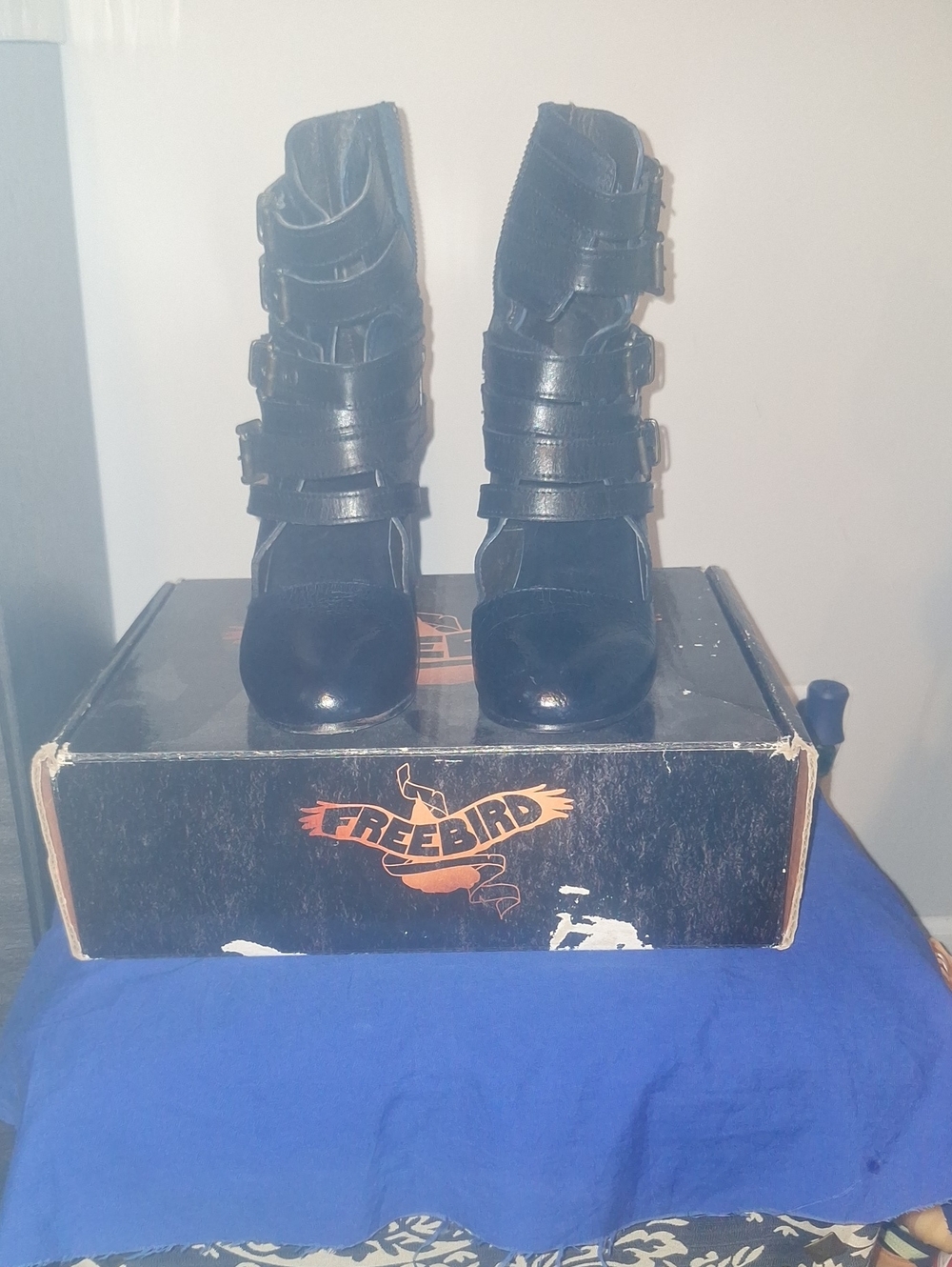 Freebird by Steven Tali  Navy Blue  Buckle Strap Ankle Boots